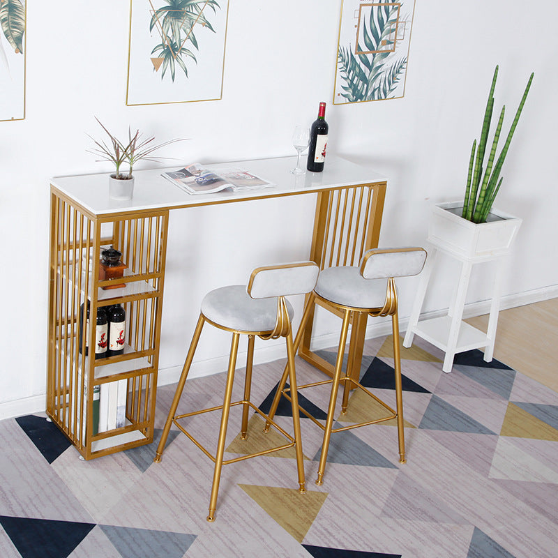 Bar Height Pub Table Glam Style Rectangle Bar Table with Stone Top