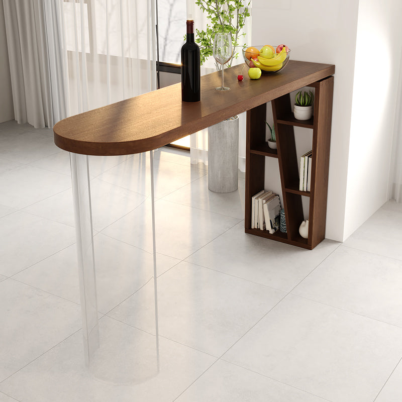 Brown Specialty Bar Dining Table Solid Wood Bar Height Table with Pedestal Base