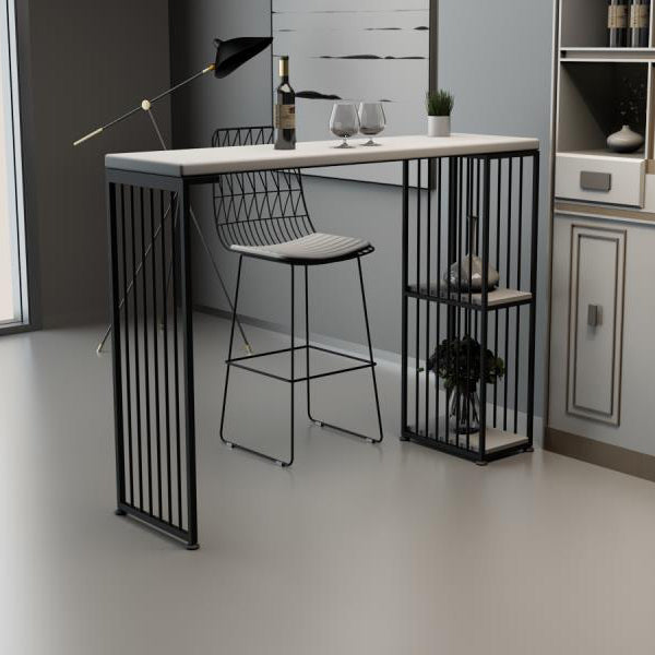 Glam Style Rectangle Bar Table Pine Solid Wood Bar Dining Table with Storage