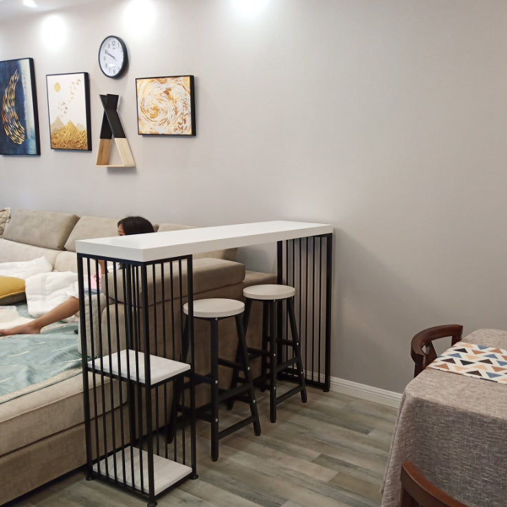 Glam Style Rectangle Bar Table Pine Solid Wood Bar Dining Table with Storage