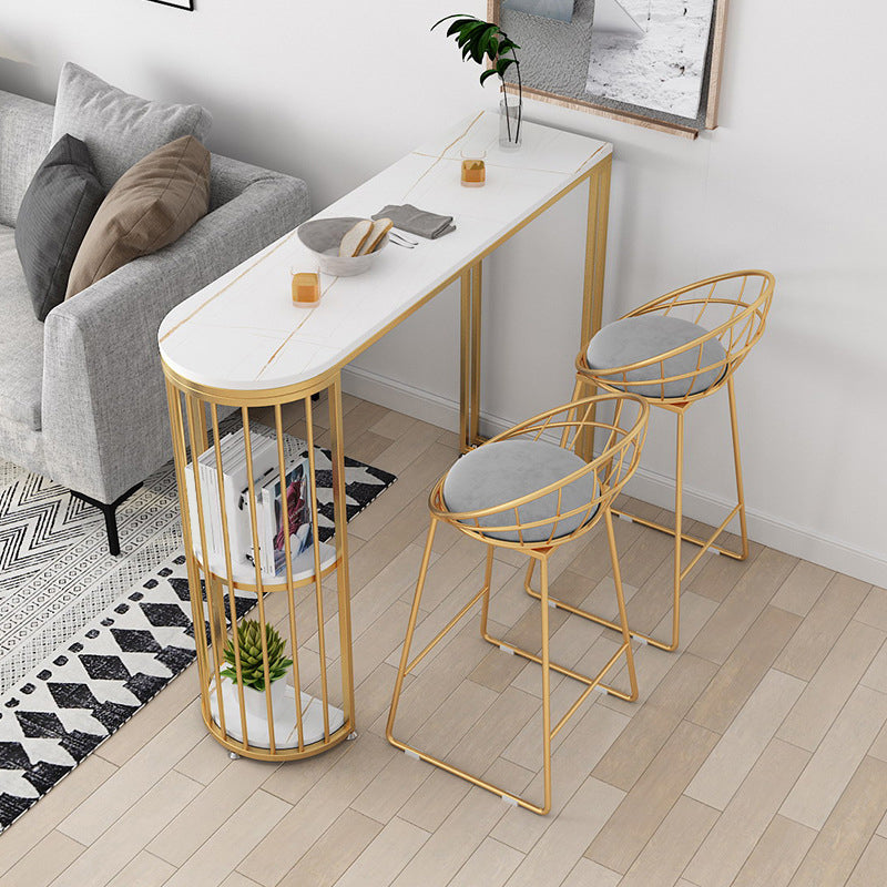 Sintered Stone Bar Table Gold and Metal Base Bar Table for Kitchen Living Room