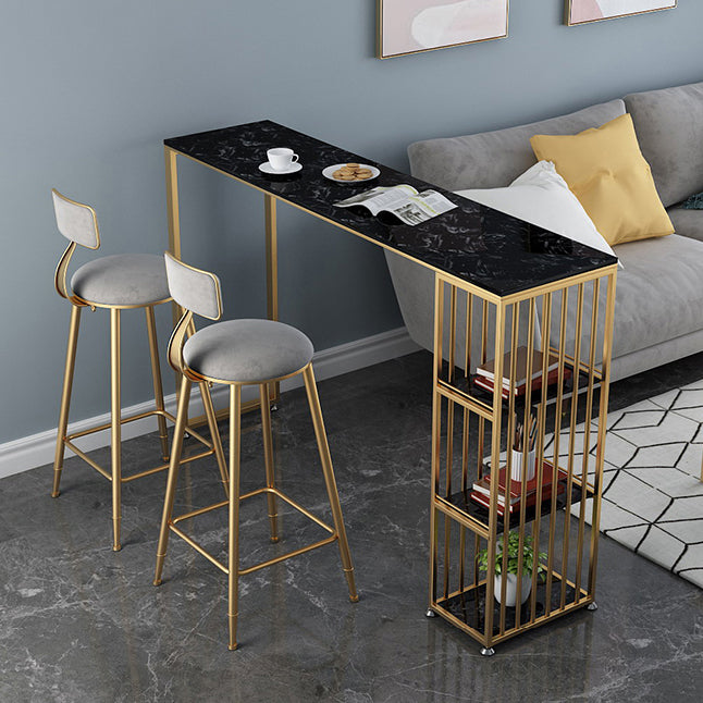 Rectangle Pub Table Bar Height Glam Bar Table with Stone Top