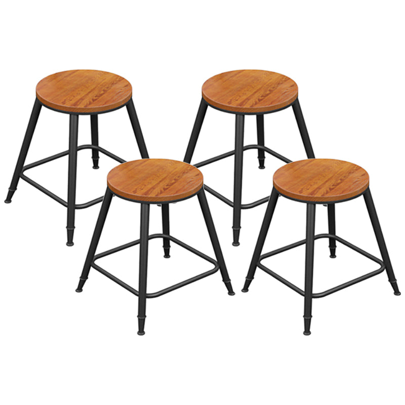 Industrial Metal Armless Bar Stool Wooden Round Bar Chair with Footrest