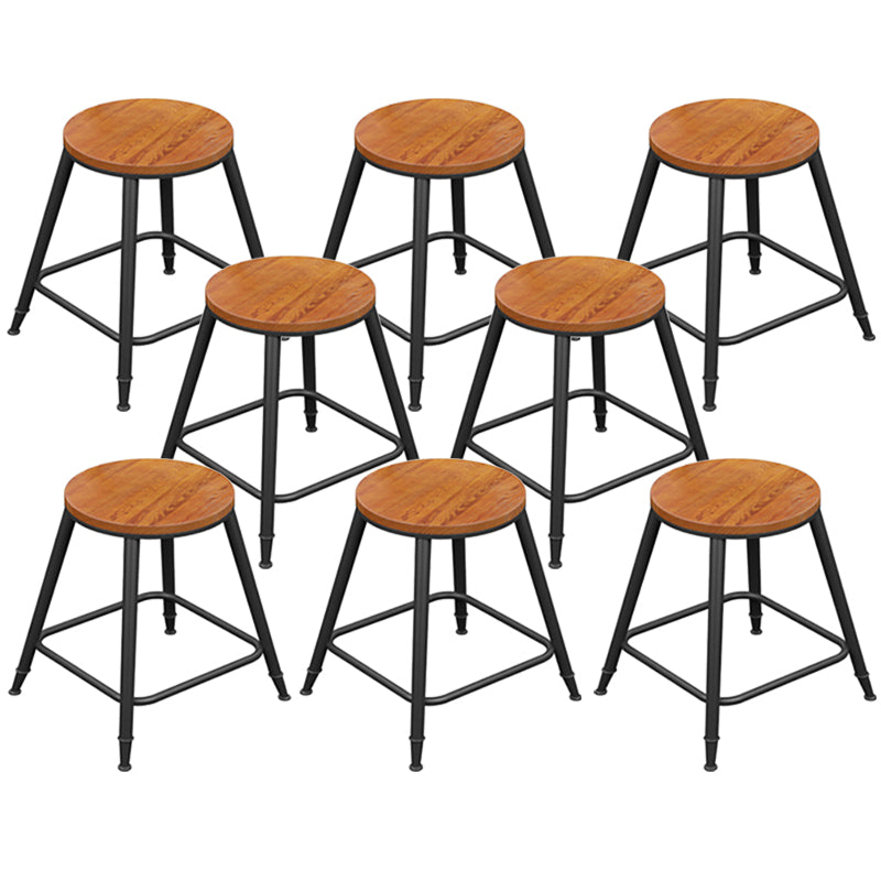 Industrial Metal Armless Bar Stool Wooden Round Bar Chair with Footrest