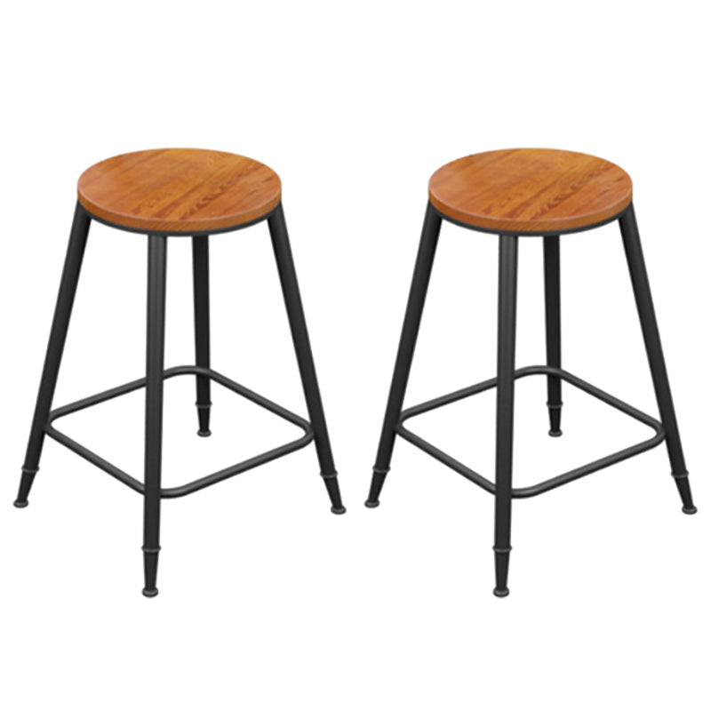 Industrial Metal Armless Bar Stool Wooden Round Bar Chair with Footrest