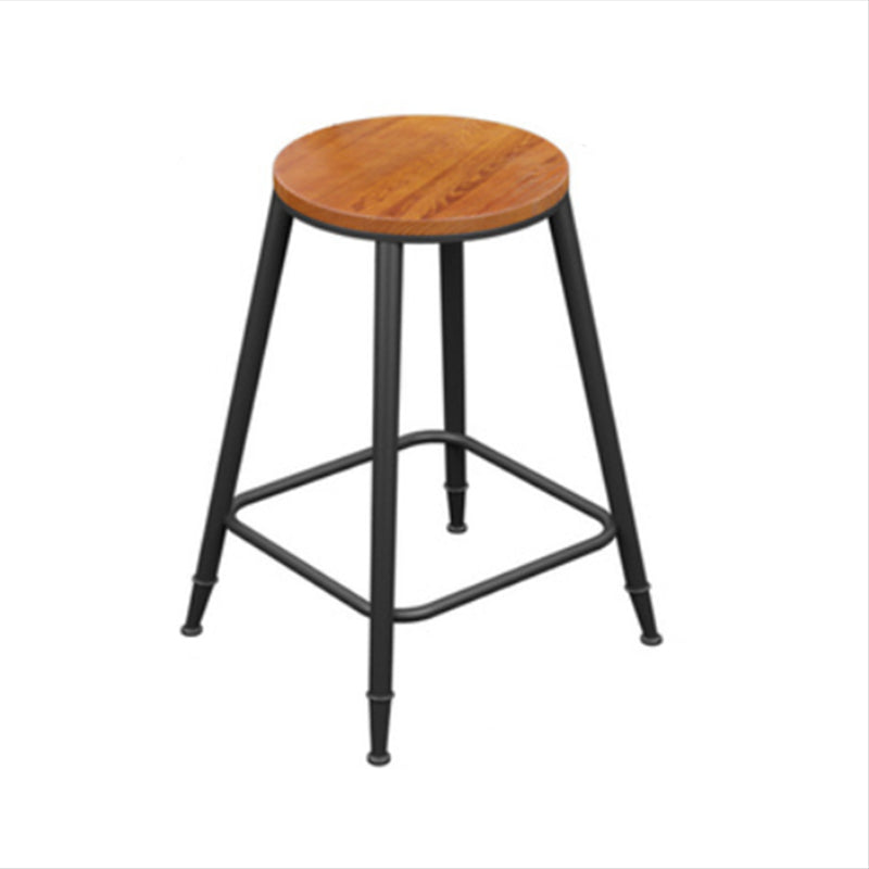 Industrial Metal Armless Bar Stool Wooden Round Bar Chair with Footrest