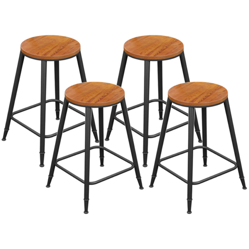 Industrial Metal Armless Bar Stool Wooden Round Bar Chair with Footrest