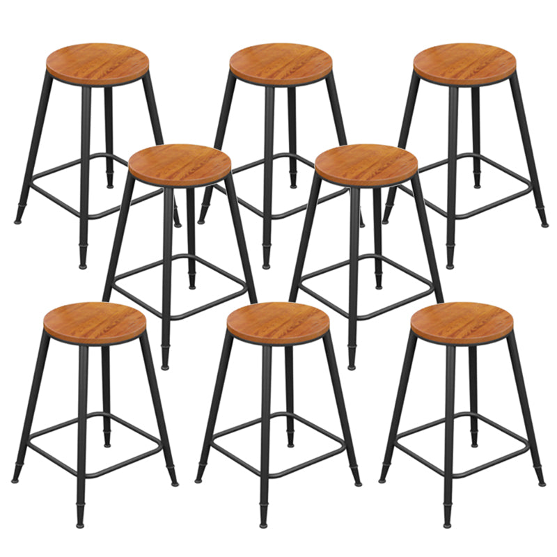 Industrial Metal Armless Bar Stool Wooden Round Bar Chair with Footrest