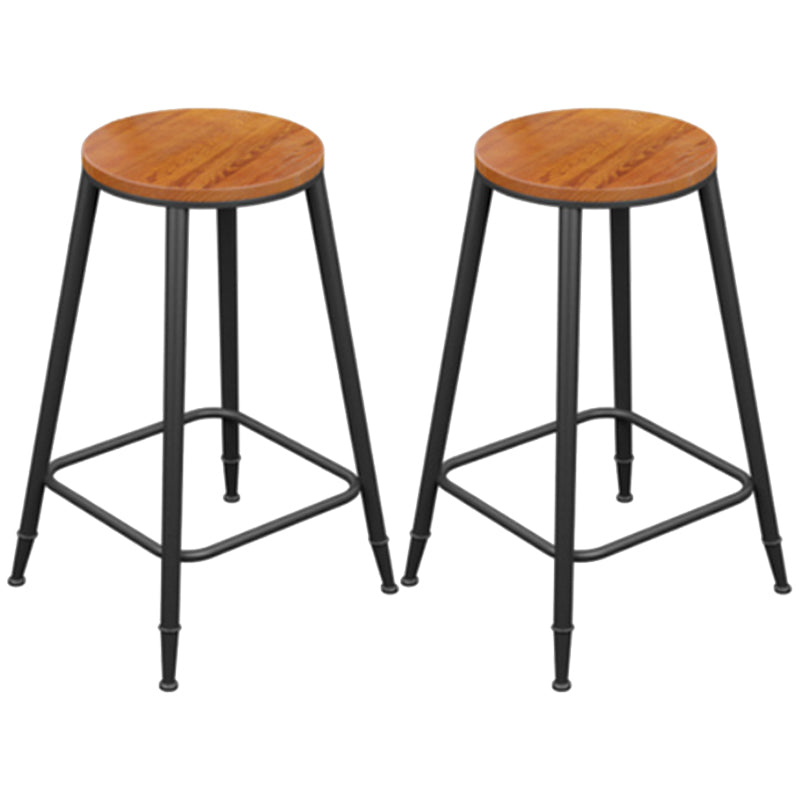 Industrial Metal Armless Bar Stool Wooden Round Bar Chair with Footrest