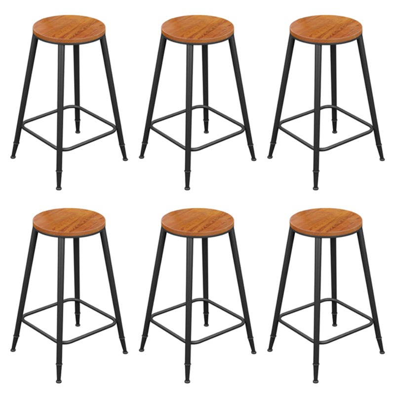 Industrial Metal Armless Bar Stool Wooden Round Bar Chair with Footrest