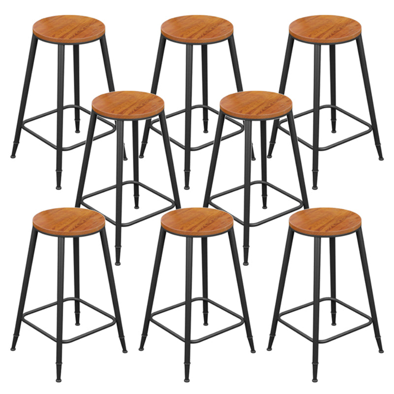 Industrial Metal Armless Bar Stool Wooden Round Bar Chair with Footrest