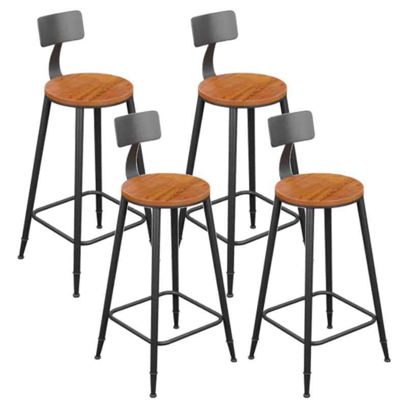 Industrial Metal Armless Bar Stool Wooden Round Bar Chair with Footrest