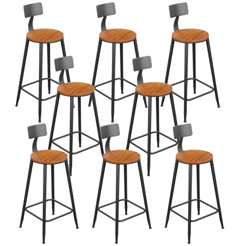 Industrial Metal Armless Bar Stool Wooden Round Bar Chair with Footrest