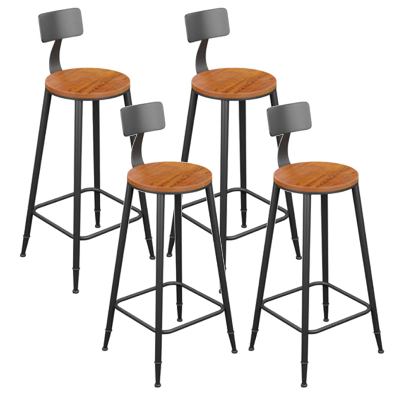 Industrial Metal Armless Bar Stool Wooden Round Bar Chair with Footrest
