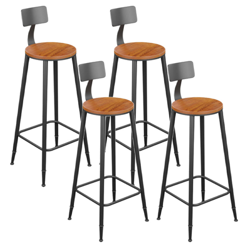 Industrial Metal Armless Bar Stool Wooden Round Bar Chair with Footrest