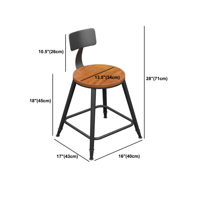 Industrial Metal Armless Bar Stool Wooden Round Bar Chair with Footrest