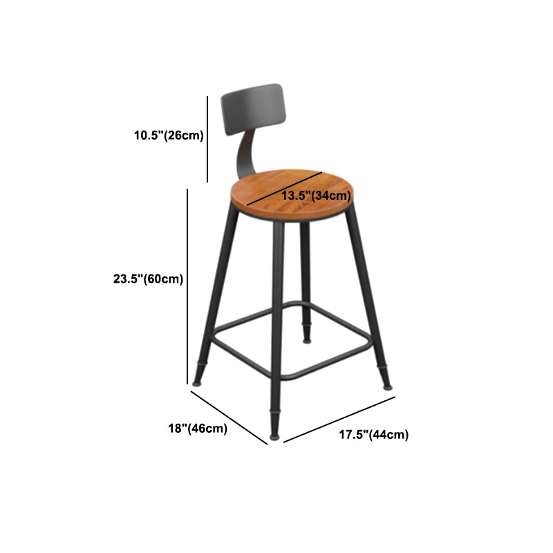 Industrial Metal Armless Bar Stool Wooden Round Bar Chair with Footrest