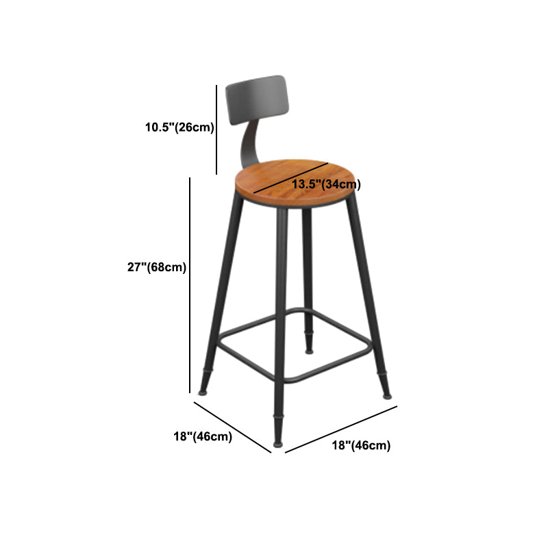 Industrial Metal Armless Bar Stool Wooden Round Bar Chair with Footrest
