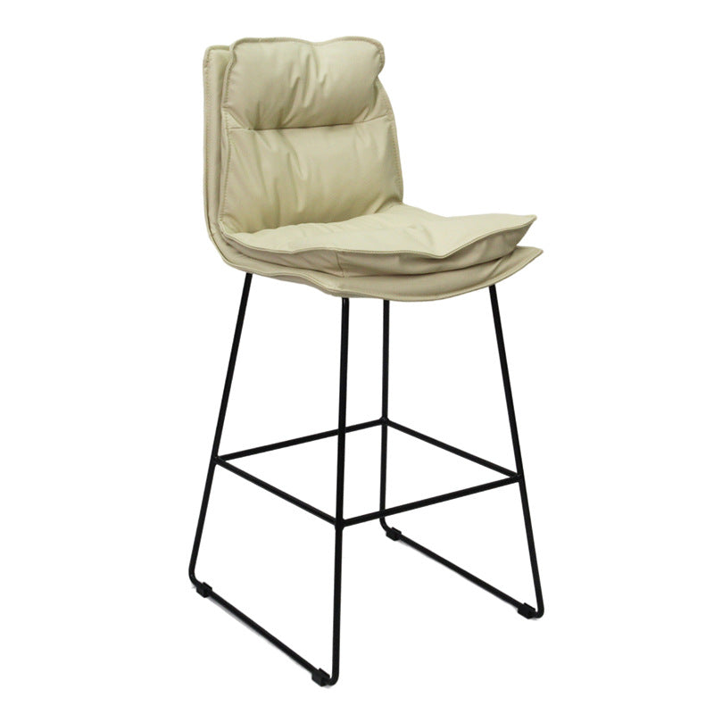 Modern Coffee Shop Footrest Stool Matte Finish Leather Barstool