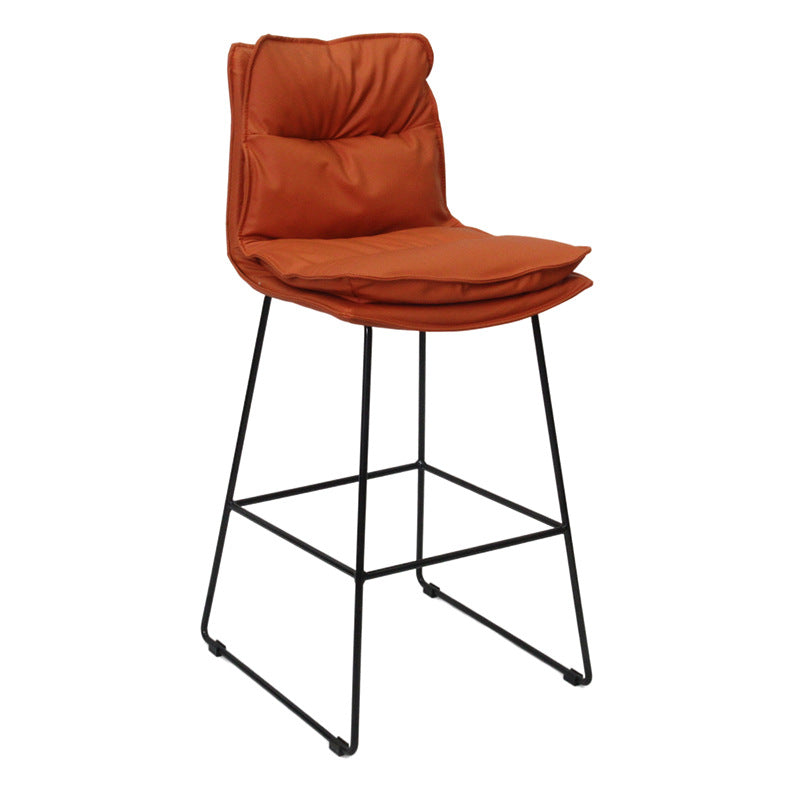 Modern Coffee Shop Footrest Stool Matte Finish Leather Barstool