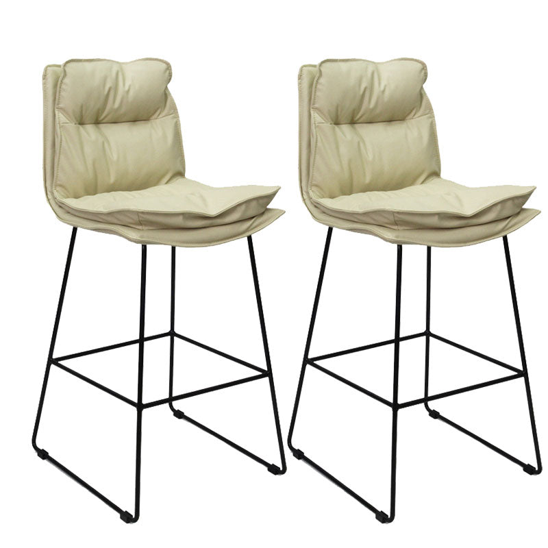 Modern Coffee Shop Footrest Stool Matte Finish Leather Barstool