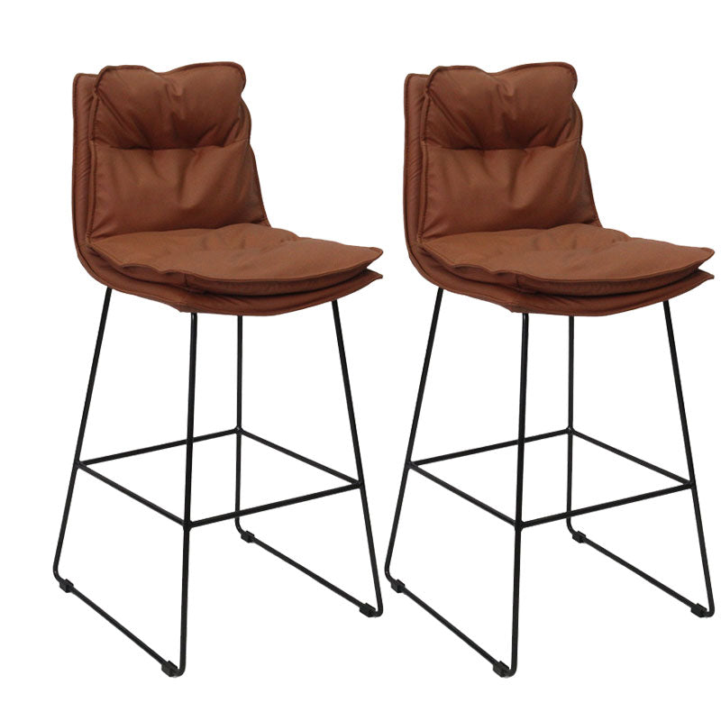 Modern Coffee Shop Footrest Stool Matte Finish Leather Barstool