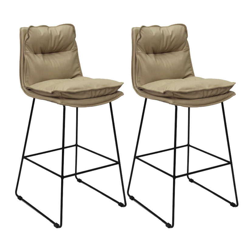 Modern Coffee Shop Footrest Stool Matte Finish Leather Barstool