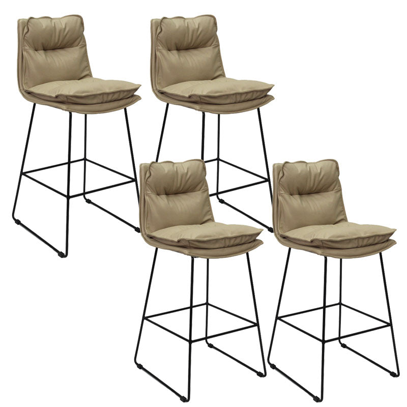 Modern Coffee Shop Footrest Stool Matte Finish Leather Barstool