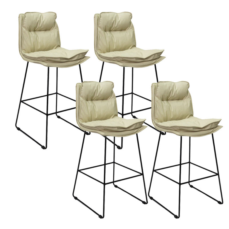 Modern Coffee Shop Footrest Stool Matte Finish Leather Barstool