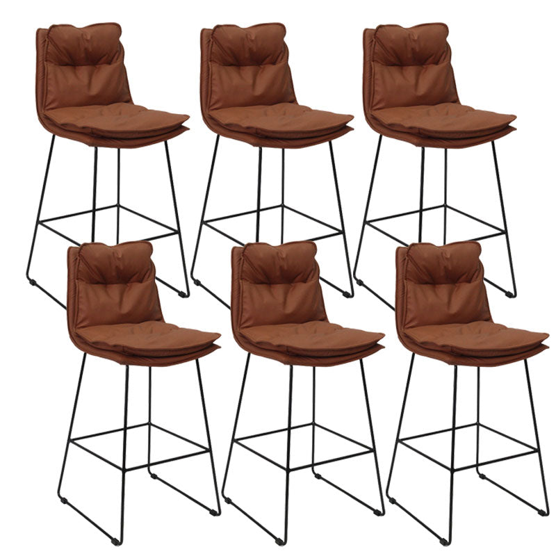 Modern Coffee Shop Footrest Stool Matte Finish Leather Barstool