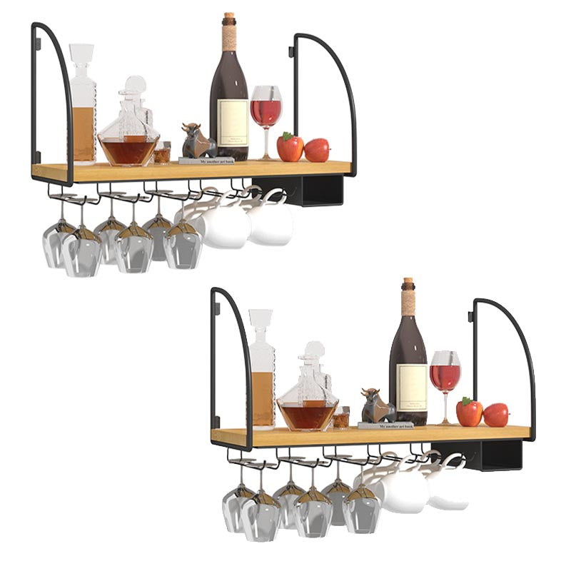 Wall Mounted Solid Wood Wine Bottle & Glass Rack Industrial Bottle Rack