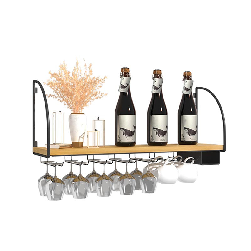 Wall Mounted Solid Wood Wine Bottle & Glass Rack Industrial Bottle Rack