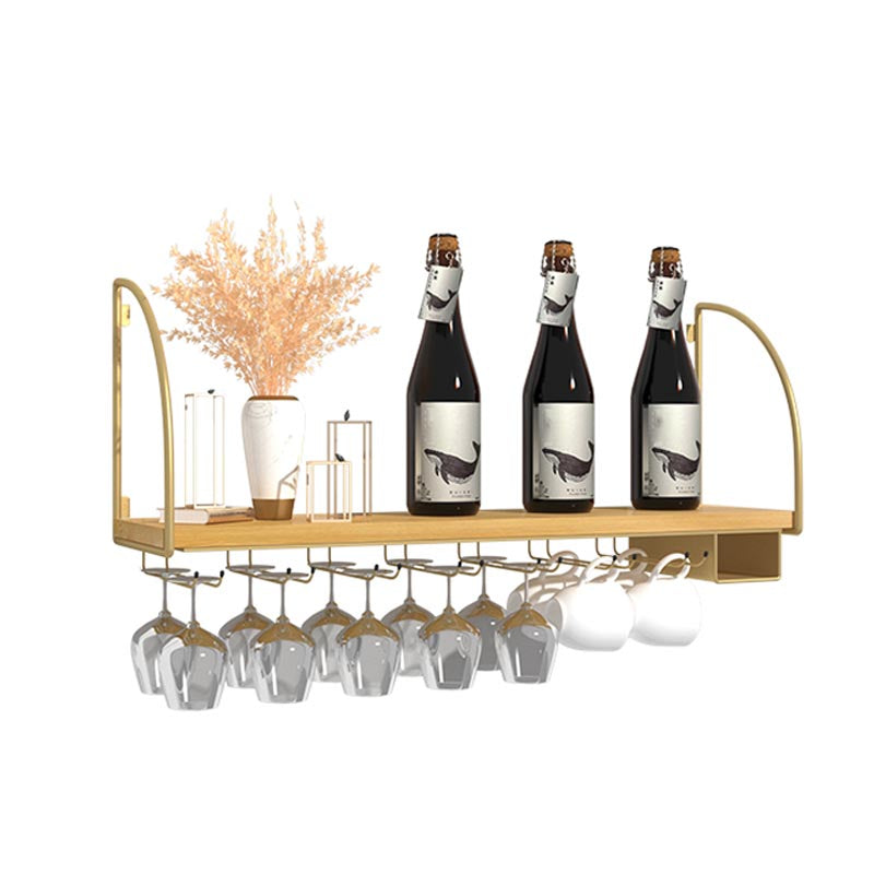 Wall Mounted Solid Wood Wine Bottle & Glass Rack Industrial Bottle Rack