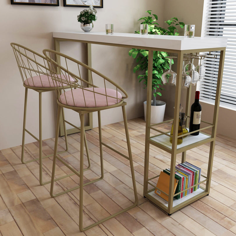 Glam 1/3 Pieces Bar Table Set Rectangle Stone Counter Table with Stools for Dining Room