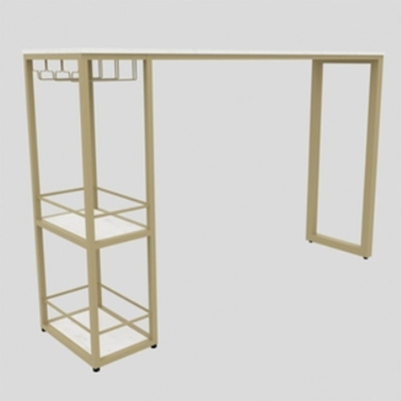 Glam 1/3 Pieces Bar Table Set Rectangle Stone Counter Table with Stools for Dining Room