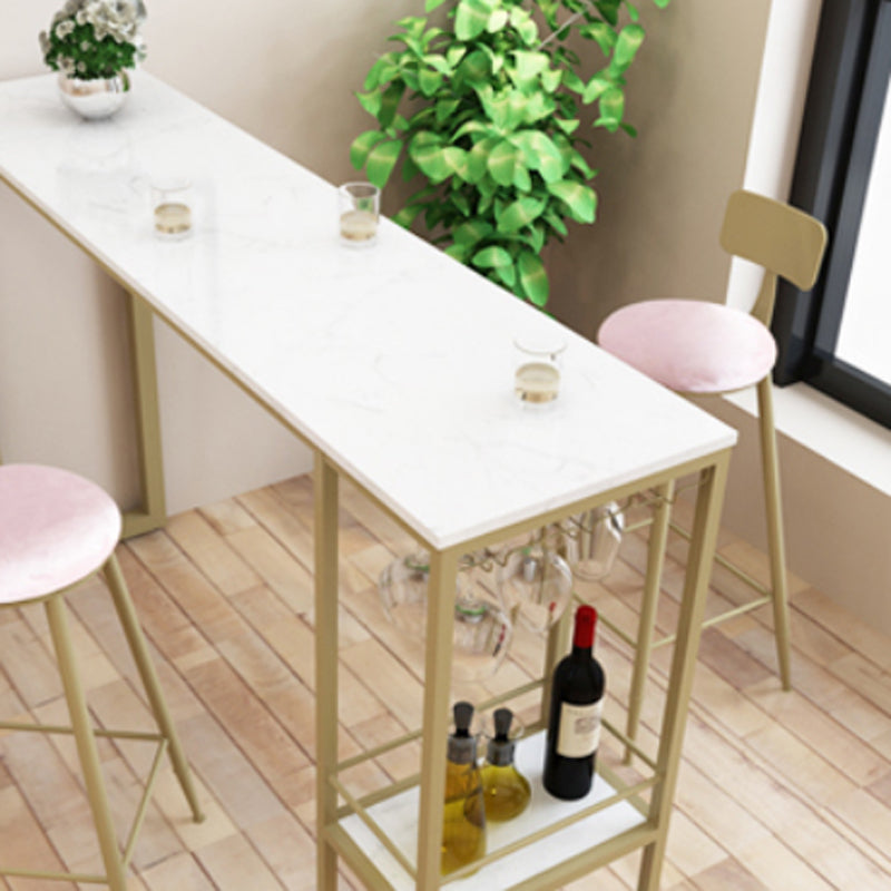 Glam 1/3 Pieces Bar Table Set Rectangle Stone Counter Table with Stools for Dining Room