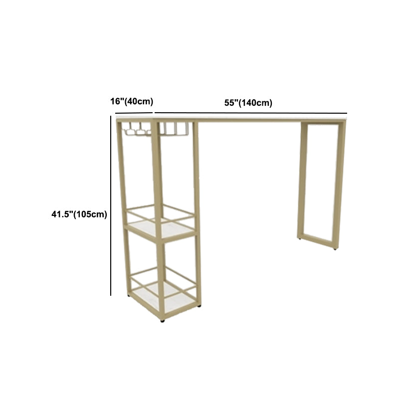 Glam 1/3 Pieces Bar Table Set Rectangle Stone Counter Table with Stools for Dining Room