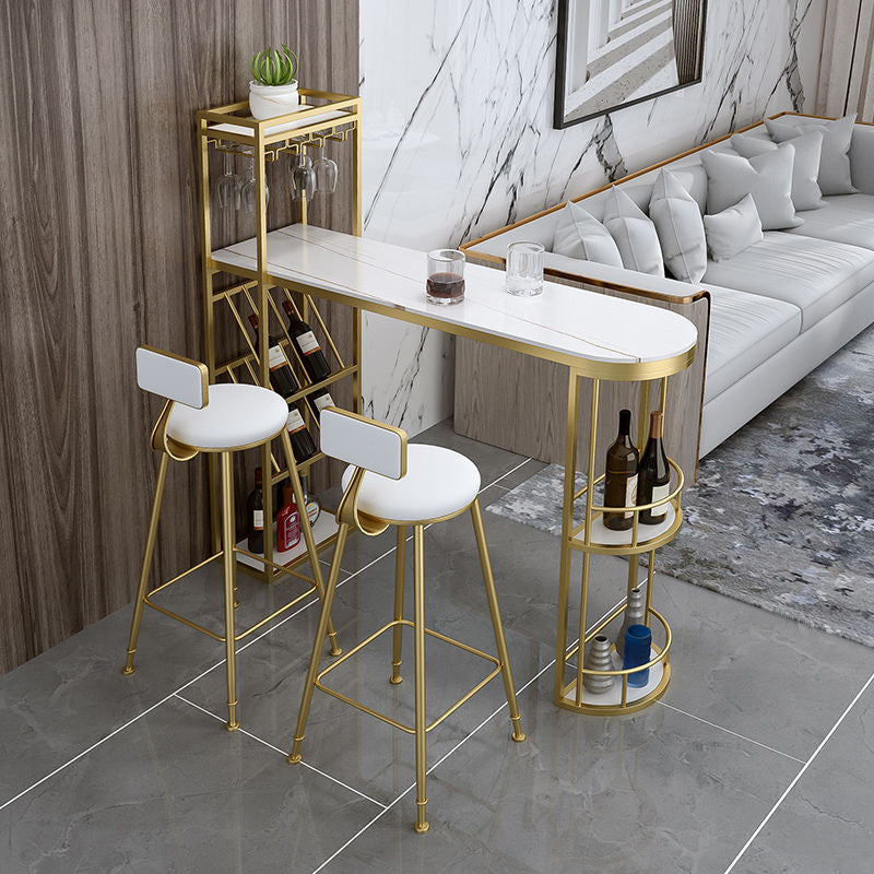 Glam Style 1/2/3 Pieces Bar Table Set Rectangle Bar Table with High Stools for Home