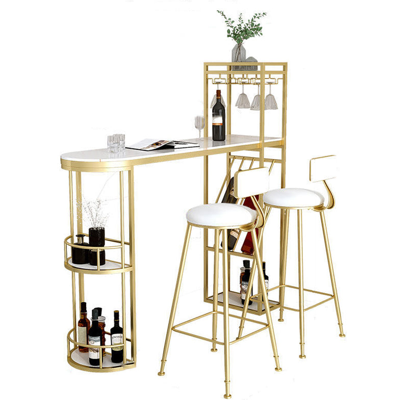 Glam Style 1/2/3 Pieces Bar Table Set Rectangle Bar Table with High Stools for Home