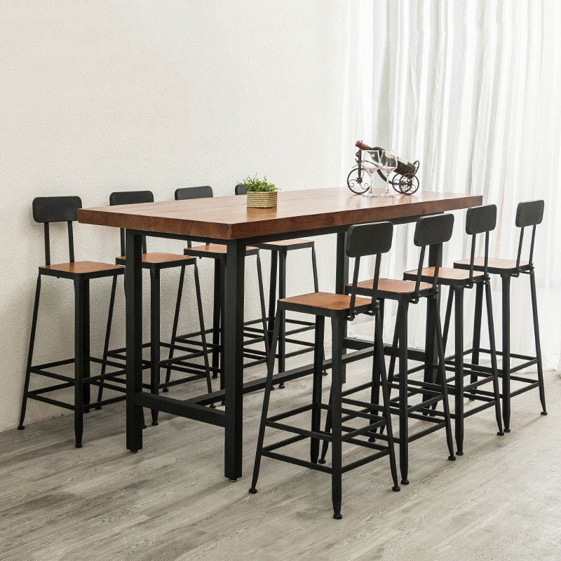 Industrial 1/2/9 Pieces Solid Wood Bar Table Set Rectangular Counter Set for Home Use