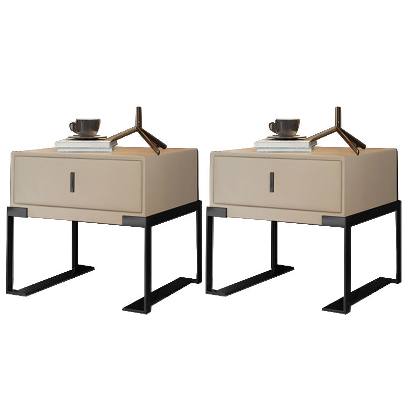 Leather 1 Drawer Nightstand Contemporary Night Table with Metal Legs
