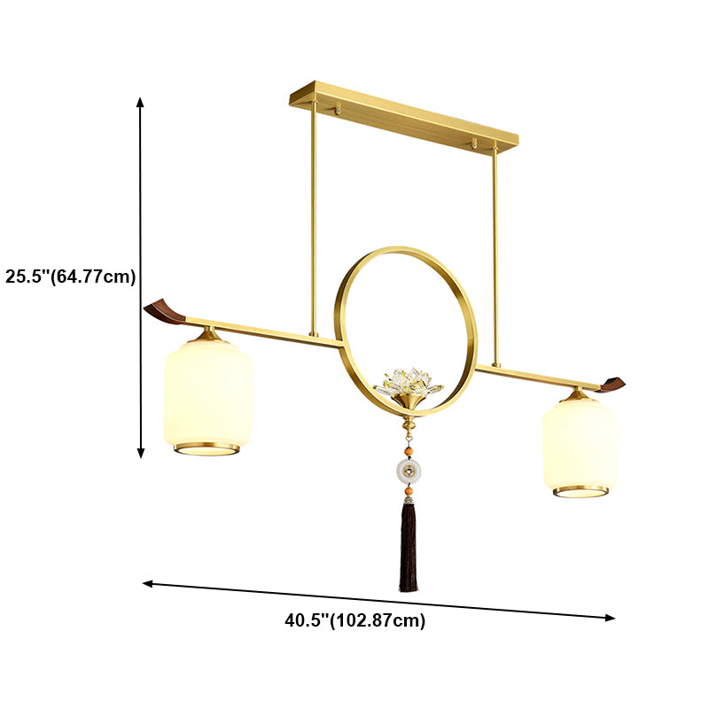 Modern Style Cylindrical Shape Island Lights White Glass 2-light Island Lighting in Gold