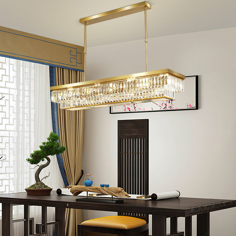 Modern Style Rectangle Shape Island Light Crystal 4 Light Island Lighting in Gold