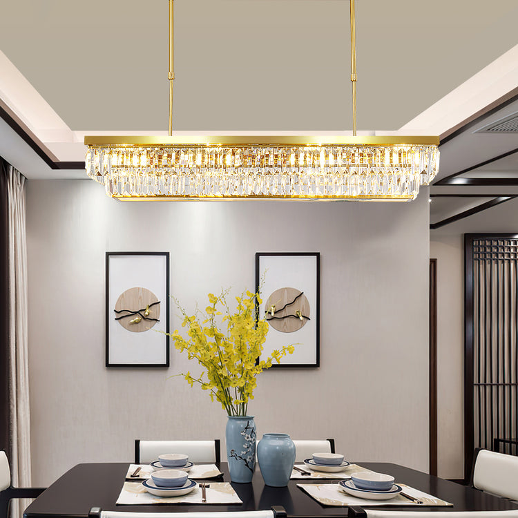 Modern Style Rectangle Shape Island Light Crystal 4 Light Island Lighting in Gold