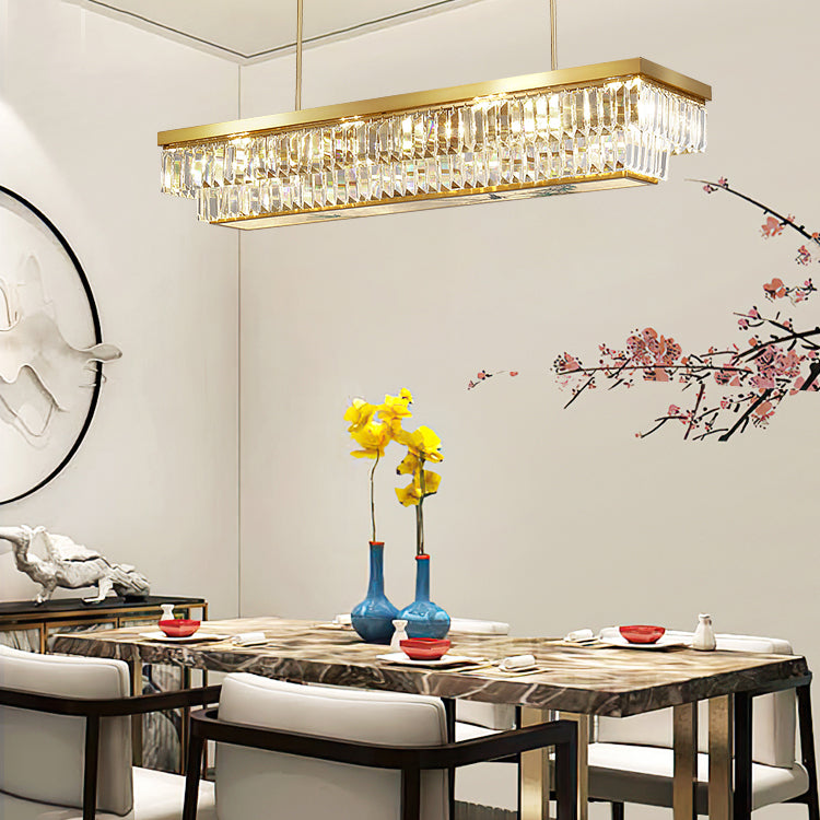 Modern Style Rectangle Shape Island Light Crystal 4 Light Island Lighting in Gold