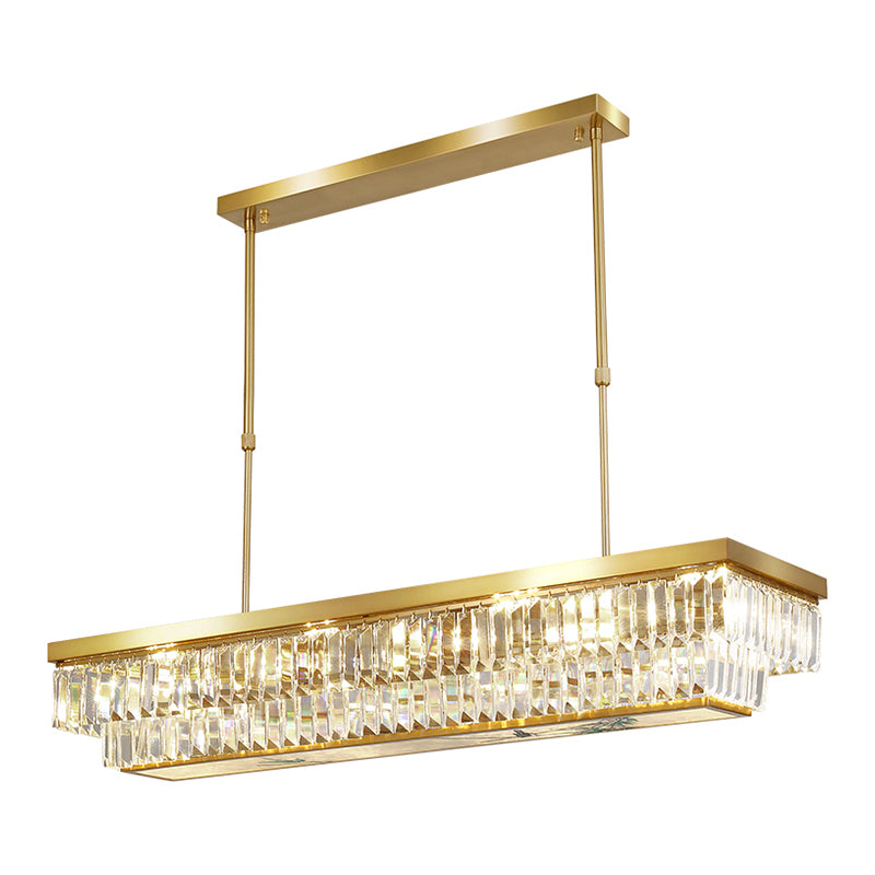 Modern Style Rectangle Shape Island Light Crystal 4 Light Island Lighting in Gold