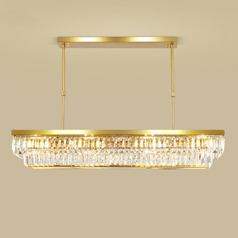 Modern Style Rectangle Shape Island Light Crystal 4 Light Island Lighting in Gold
