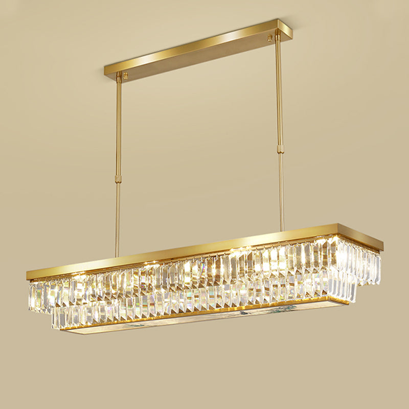 Modern Style Rectangle Shape Island Light Crystal 4 Light Island Lighting in Gold