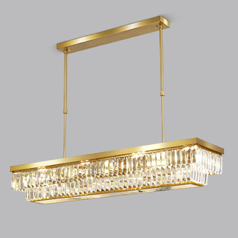 Modern Style Rectangle Shape Island Light Crystal 4 Light Island Lighting in Gold