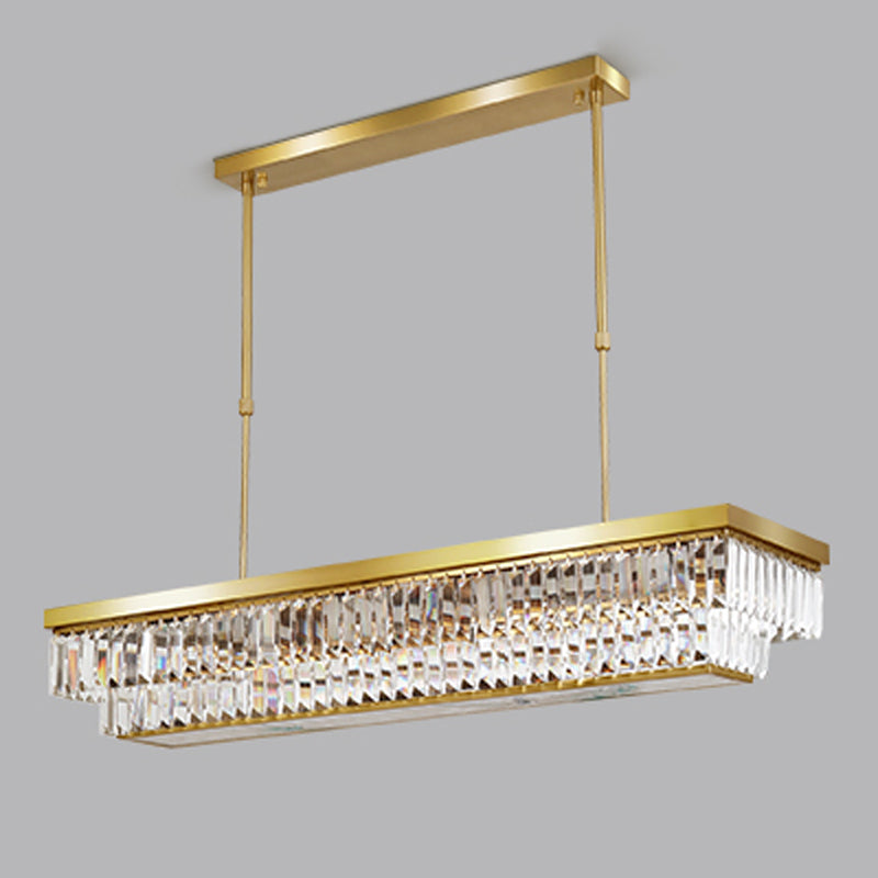 Modern Style Rectangle Shape Island Light Crystal 4 Light Island Lighting in Gold